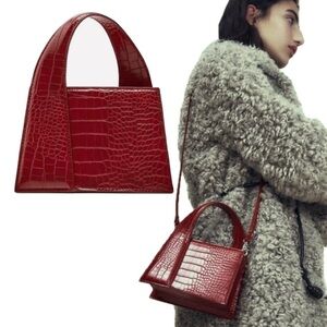 Zara Croc City Bag Small Purse Shoulder Bag Clutch Petite Red Ref 6092/010